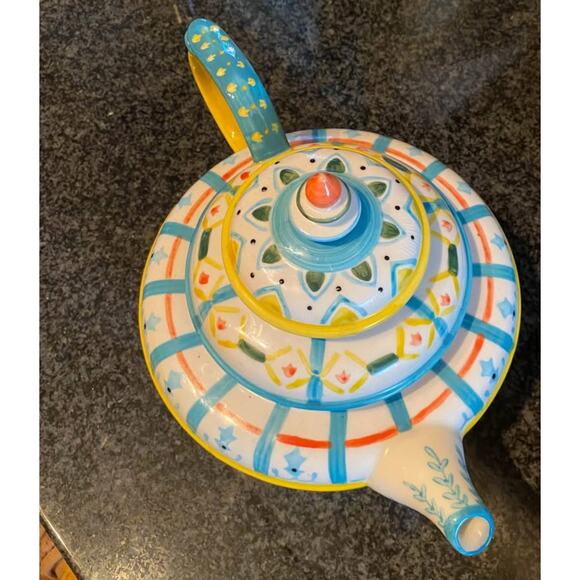 Anthropologie colorful ceramic tea pot - Picture 3 of 7